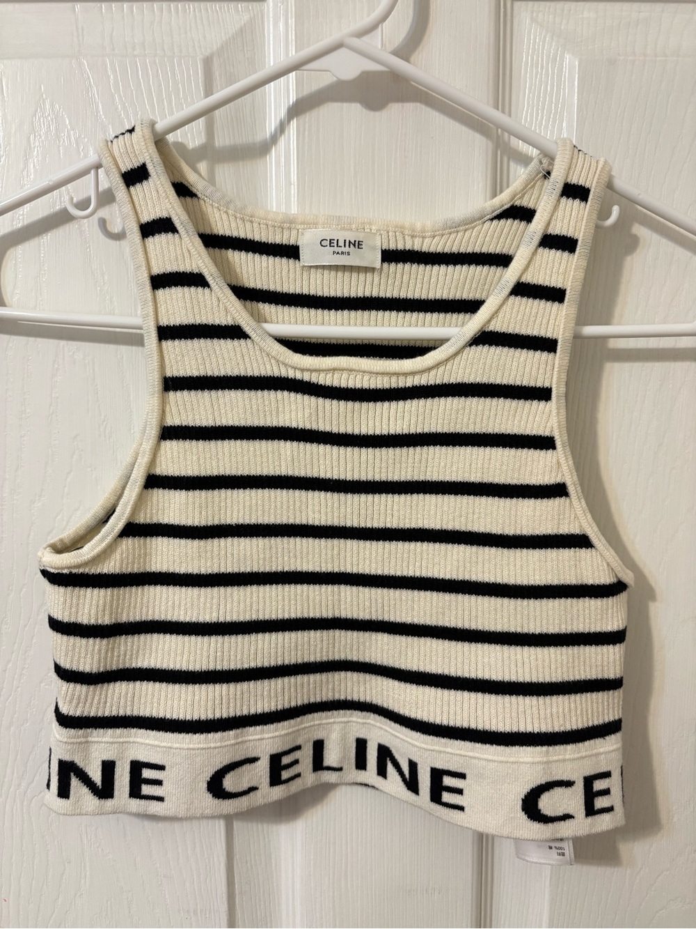 Celine Black & Cream Striped Cropped Knit Tank